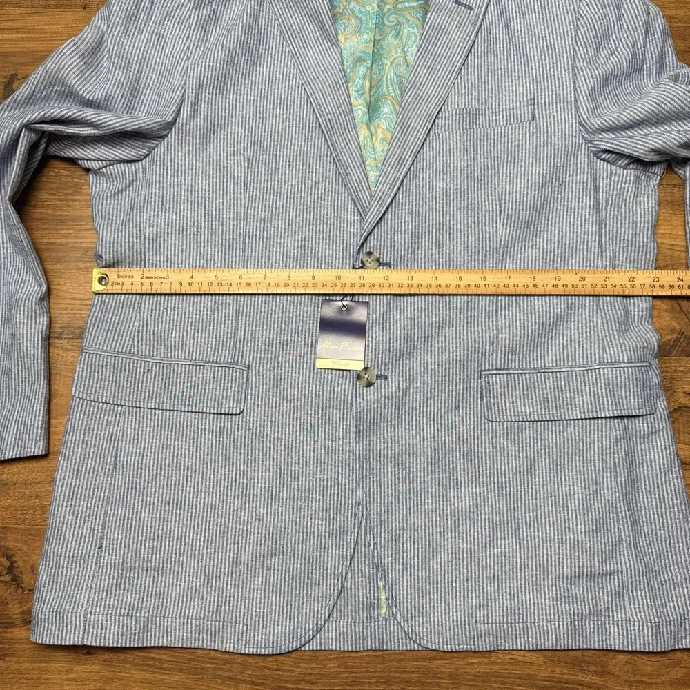 NEW Alan‎ Flusser XL Blue White Striped Linen Blend Blazer Jacket Preppy Paisley